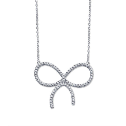 CLAW SET RHODIUM PLATED BOW NECKLACE