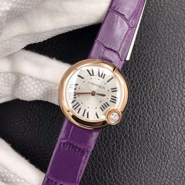 BALLON BLEU DE CARTIER QUARTZ ROSE GOD CASE PURPLE LEATHER