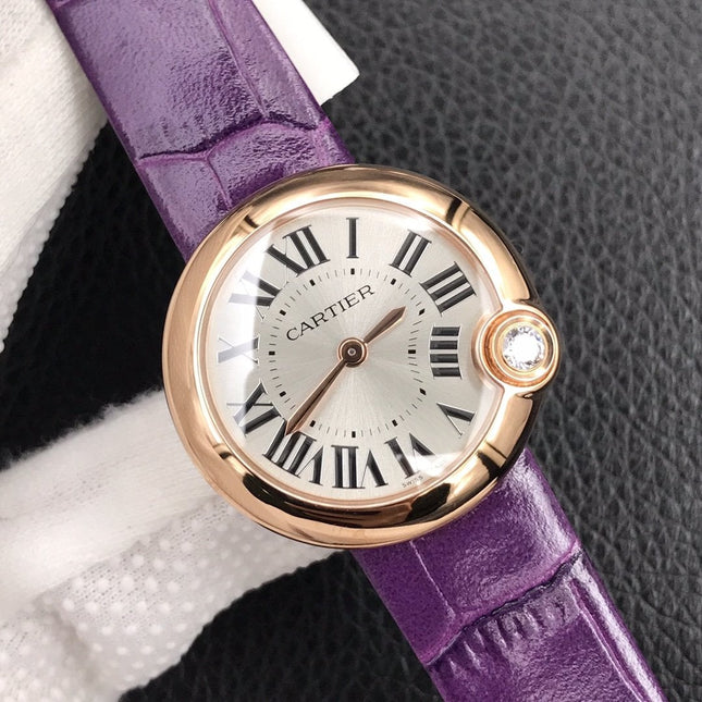 BALLON BLEU DE CARTIER QUARTZ ROSE GOD CASE PURPLE LEATHER