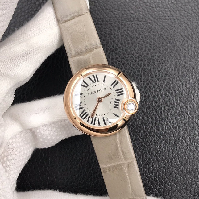 BALLON BLANC DE CARTIER ROSE GOLD CASE GREY LEATHER