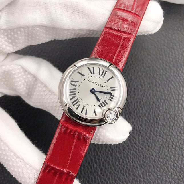 BALLON BLANC DE CARTIER QUARTZ STEEL CASE RED LEATHER