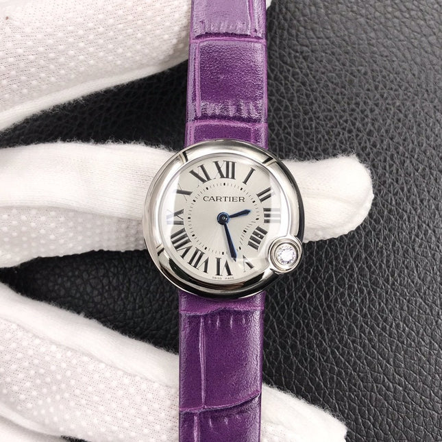 BALLON BLANC DE CARTIER QUARTZ STEEL CASE PURPLE LEATHER