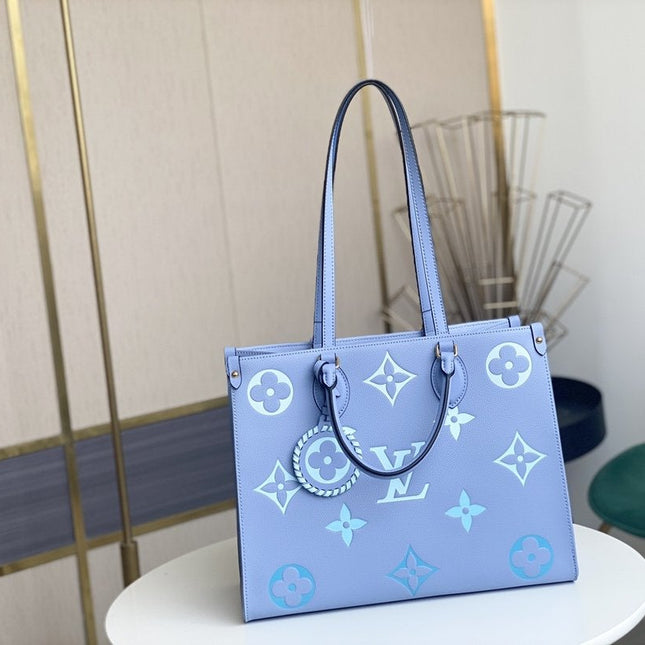 ONTHEGO MM 35CM SUMMER BLUE EMBOSSED GRAINED COWHIDE