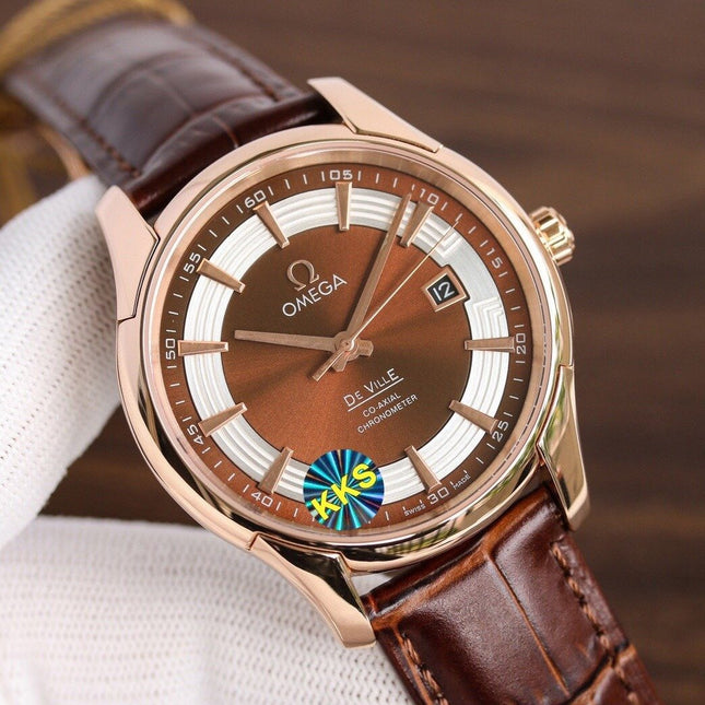 DE VILLE HOUR VISION 41MM ROSE GOLD CASE LEATHER STRAP