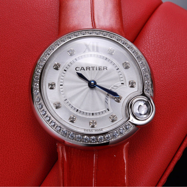 BALLON BLANC 33MM AUTOMATIC DIAMOND NUMERALS LEATHER