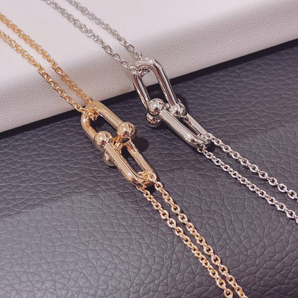 HARDWEAR DOUBLE LINK PEDANT PINK GOLD NECKLACE