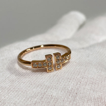 T WIRE RING FULL DIAMOND PINK GOLD