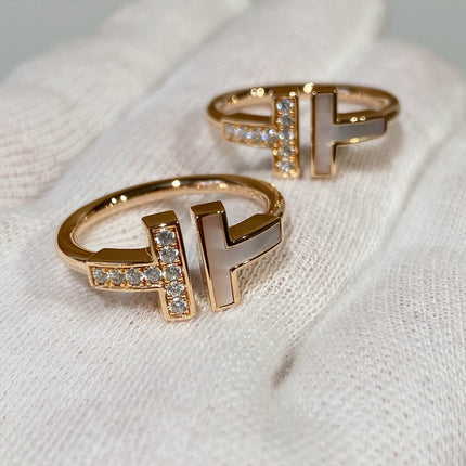 T WIRE MOP DIAMOND RING PINK GOLD
