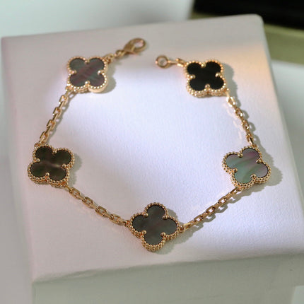 CLOVER BLACK MOP PINK GOLD BRACELET 5 MOTIFS