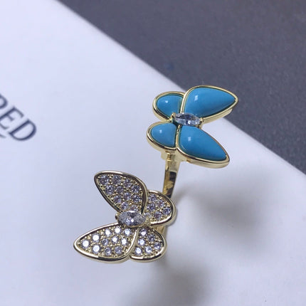 TWIN BUTTERFLY TURQUOISE DIAMOND RING