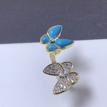 TWIN BUTTERFLY TURQUOISE DIAMOND RING