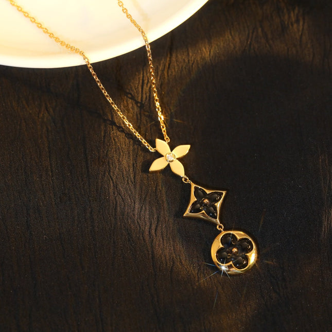 STAR AND SUN ONYX PINK GOLD NECKLACE