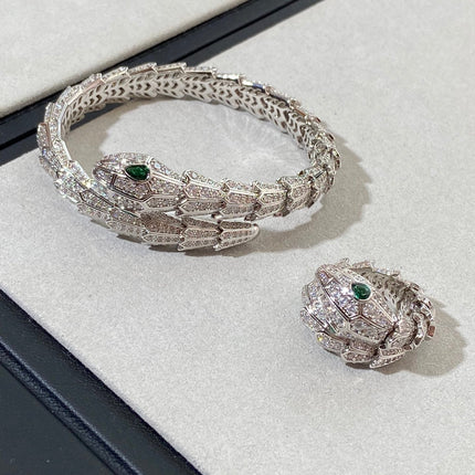 SERPENT MALACHITE SILVER DIAMOND PAVED BRACELET