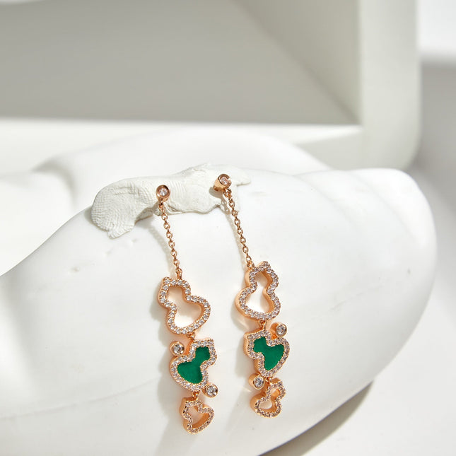 WULU 3 MOTIF DROP DIAMOND PINK GOLD EARRINGS