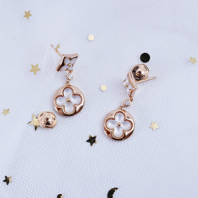 STAR AND SUN PINK GOLD MOP DROP EARRINGS