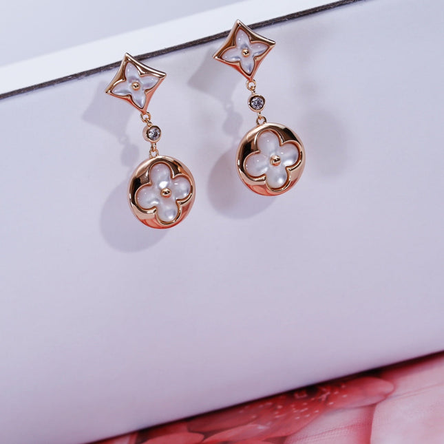 STAR AND SUN PINK GOLD MOP DROP EARRINGS