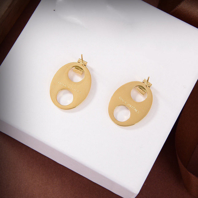 OVAL TAG GOLD EARRINGS