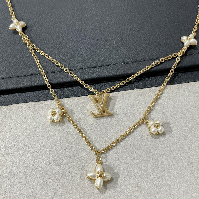 LV FLOWERGRAM PINK GOLD MOP DOUBLE ROW NECKLACE