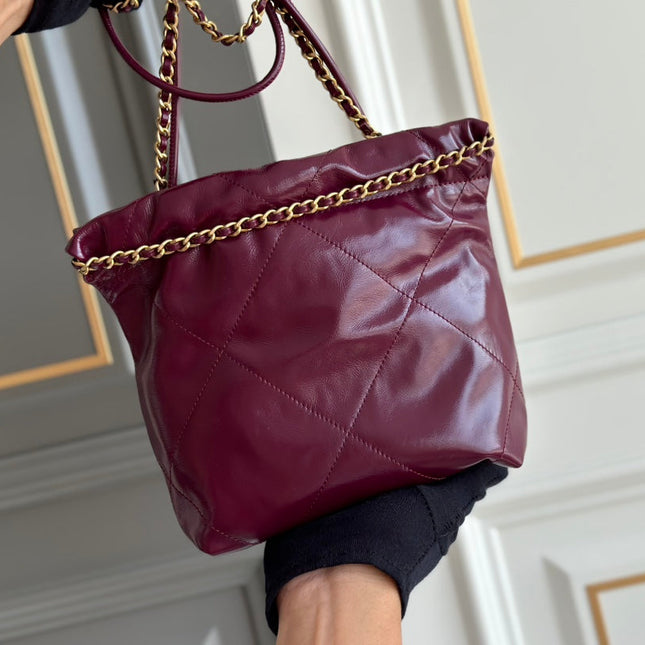 CC HOBO BAG 22 BURGUNDY LAMBSKIN GOLD HARDWARE 20CM