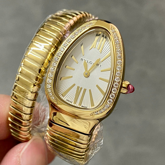 SERPENTI SPIGA GOLD DIAMOND BEZEL WHITE DIAL