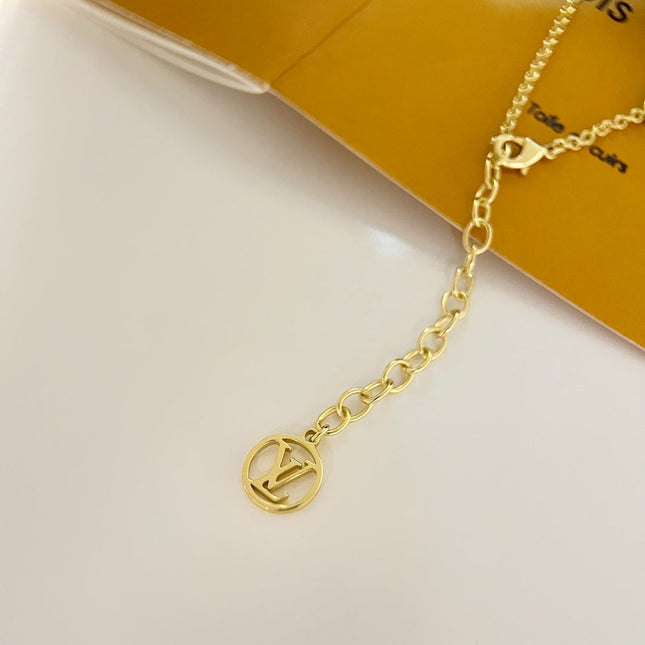 LV LOGO PENDANT DIAMOND GOLD NECKLACE