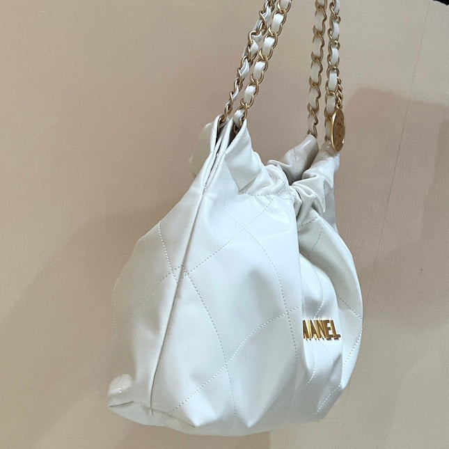 CC 19 HOBO BAG 43CM WHITE GOATSKIN GOLD HARDWARE