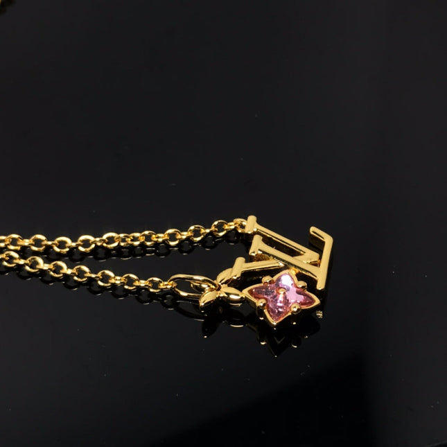 LV LOGO PINK STAR GOLD NECKLACE