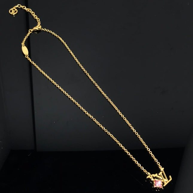 LV LOGO PINK STAR GOLD NECKLACE