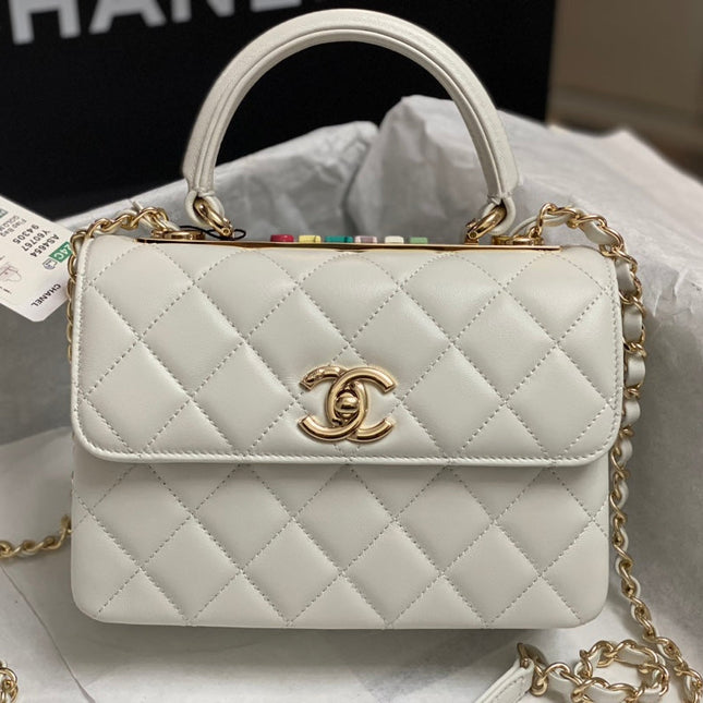 CC TRENDY 20CM WHITE LAMBSKIN GOLD HARDWARE