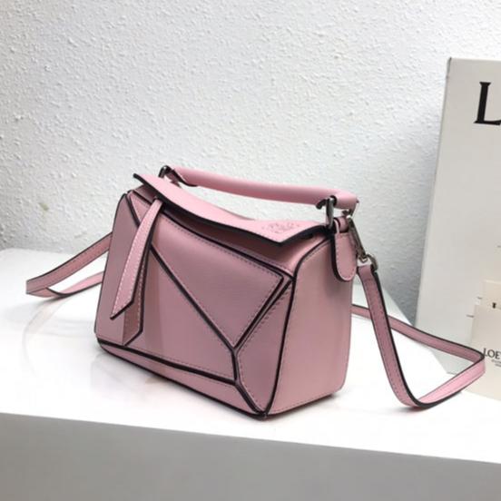 LOE MINI 18 PUZZLE BAG IN BRIGHT PINK CALFSKIN