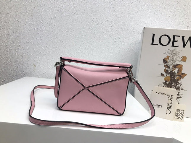 LOE MINI 18 PUZZLE BAG IN BRIGHT PINK CALFSKIN