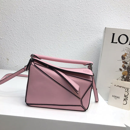 LOE MINI 18 PUZZLE BAG IN BRIGHT PINK CALFSKIN