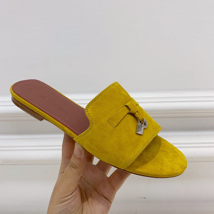 Summer Charms Sandals in Yellow Suede Pink Lambskin