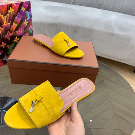 Summer Charms Sandals in Yellow Suede Pink Lambskin