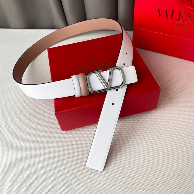 REVERSIBLE VLOGO SIGNATURE BELT IN GLOSSY BEIGE WHITE CALFSKIN SHW 30 MM