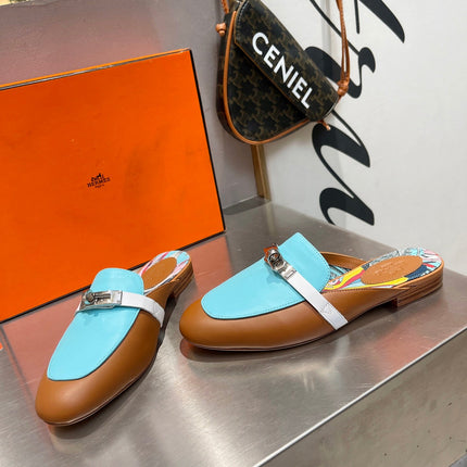 0Z MULE CARAMEL AND SKY CALFSKIN WITH PATTERN