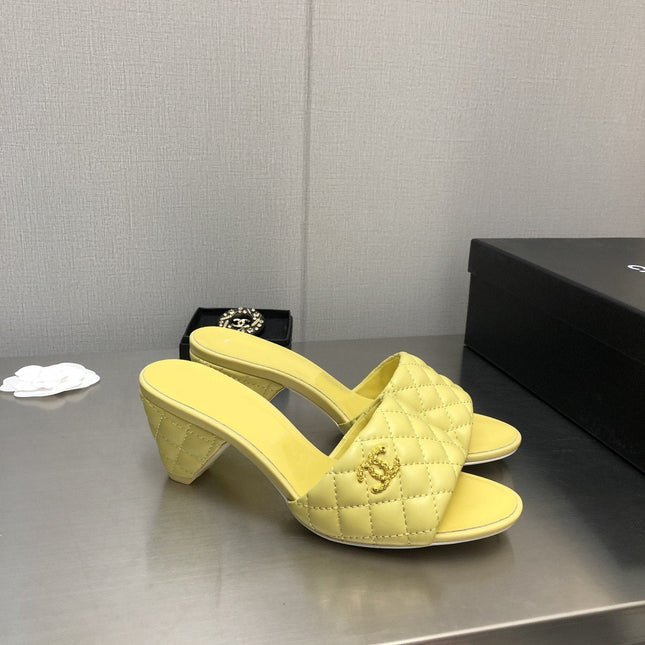 cc rev cone heel mule slide sandal lime quilted lambskin 6cm