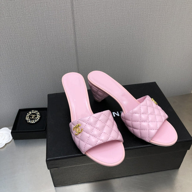 cc rev cone heel mule slide sandal pink quilted lambskin 6cm