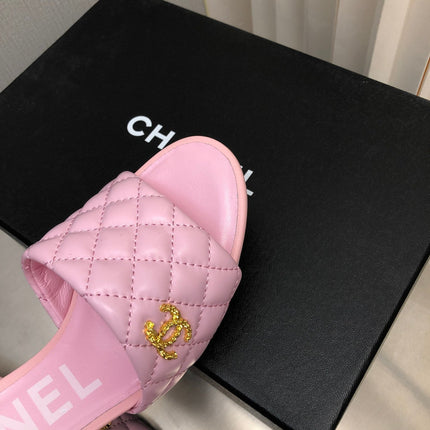 cc rev cone heel mule slide sandal pink quilted lambskin 6cm