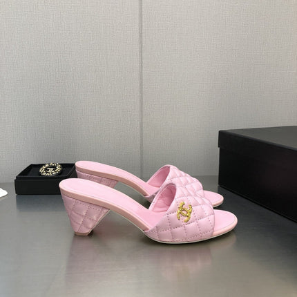 cc rev cone heel mule slide sandal pink quilted lambskin 6cm