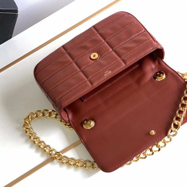 MONOCHROME 24 QUILTED CHERRY RED LAMBSKIN CHAIN SHOUDER BAG