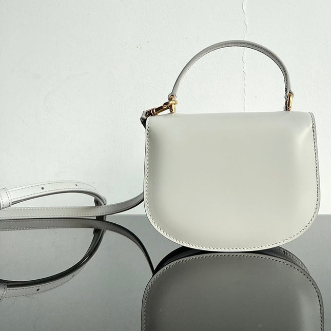 TRIOMPHE SHINY CALFSKIN HANDBAG 18 WHITE