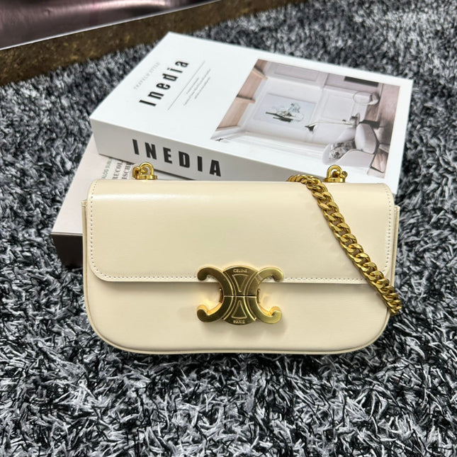TRIPHOME 20 WHITE COWHIDE LEATHER CHAIN STRAP BAG