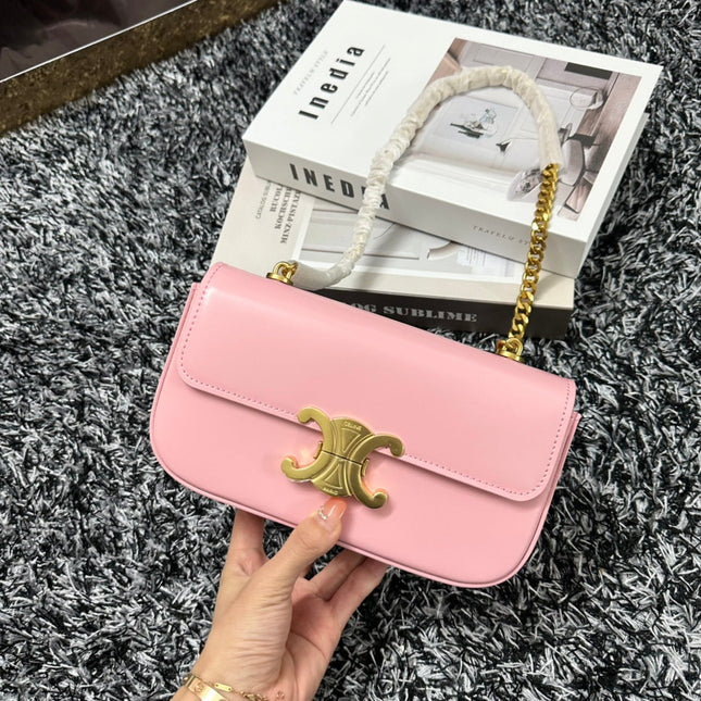 TRIPHOME 20 PINK PASTEL COWHIDE LEATHER CHAIN STRAP BAG