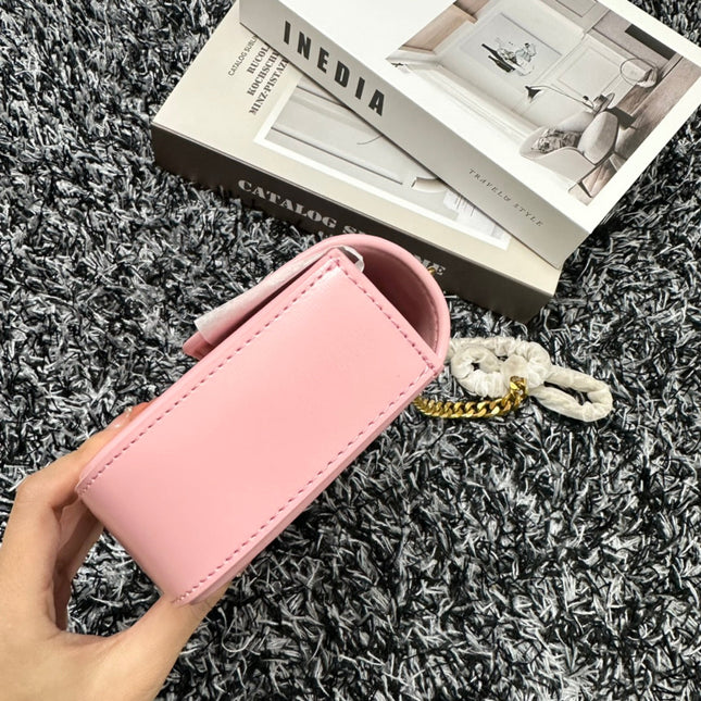 TRIPHOME 20 PINK PASTEL COWHIDE LEATHER CHAIN STRAP BAG