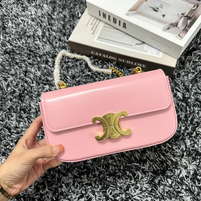 TRIPHOME 20 PINK PASTEL COWHIDE LEATHER CHAIN STRAP BAG