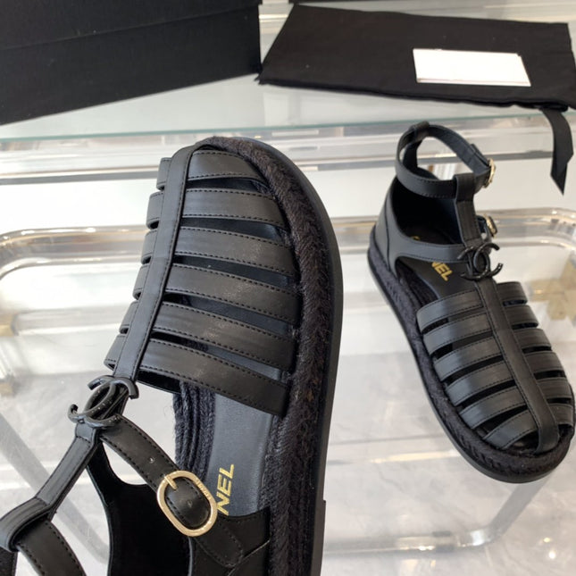 cc medium roman sandals black lambskin