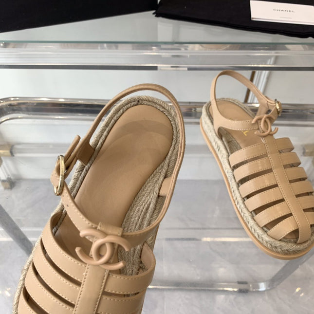 cc roman sandals beige lambskin