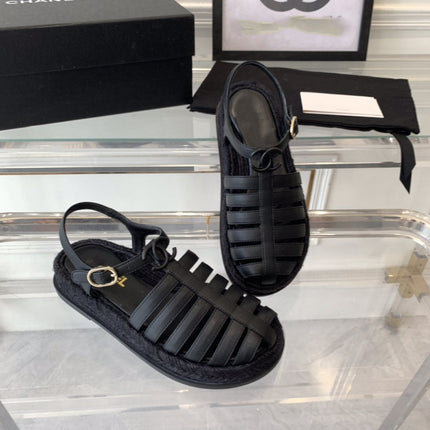 cc roman sandals all black lambskin