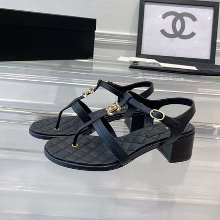 cc sandals black quilted lambskin